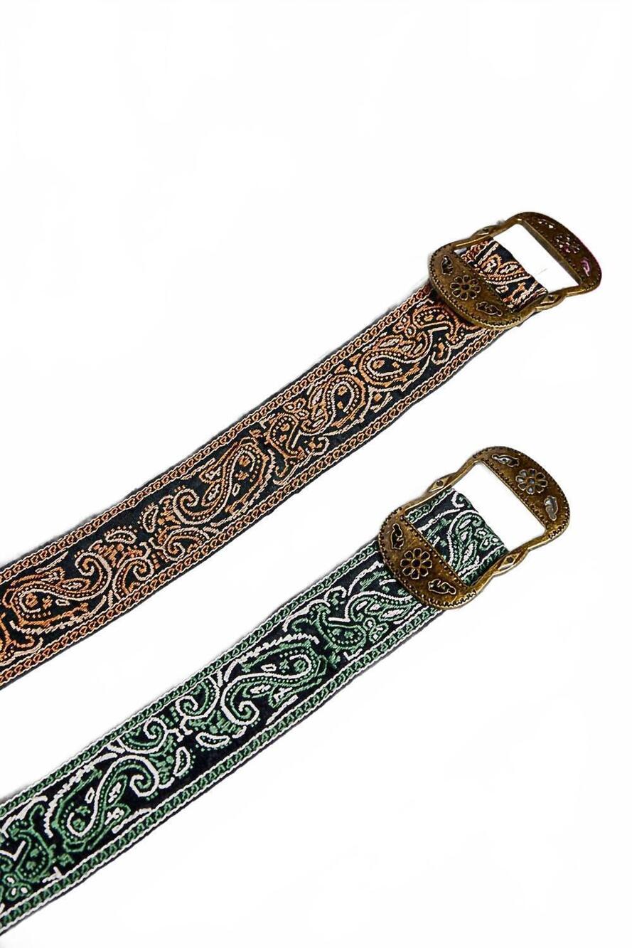 NEW POL women's paisley embroidered boho belt with burnished gold buckle in brow